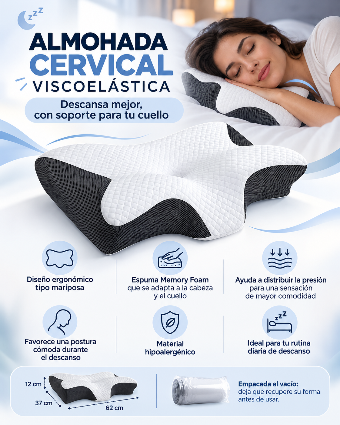 Almohada Cervical Viscoelástica - Mejora tu postura y descanza bien 💤