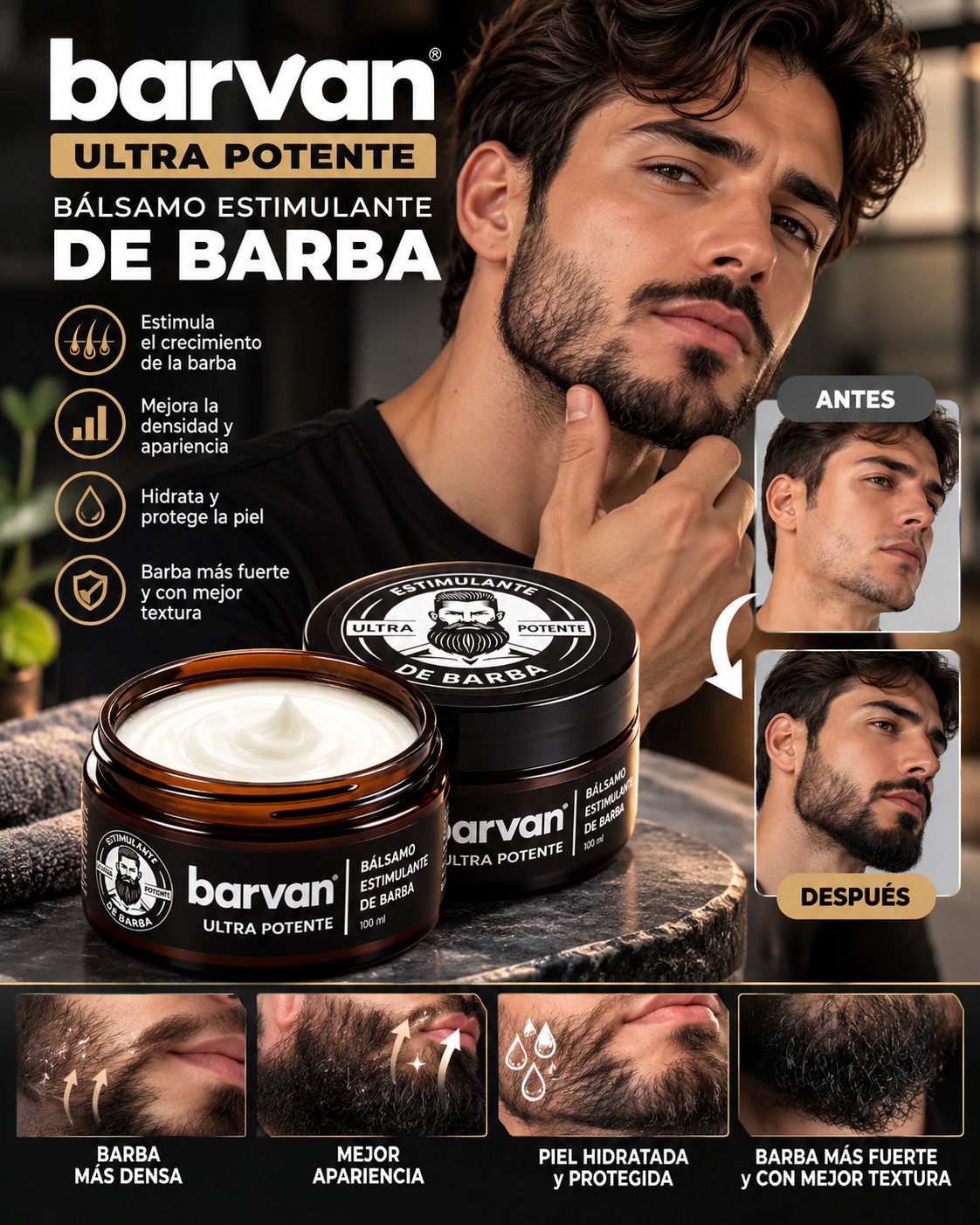 🔥 Barvan Ultra Potente | Bálsamo Estimulante para Barba con MINOXIDIL