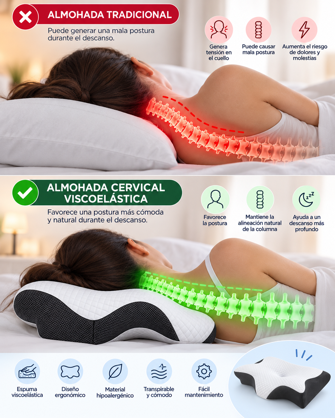 Almohada Cervical Viscoelástica - Mejora tu postura y descanza bien 💤
