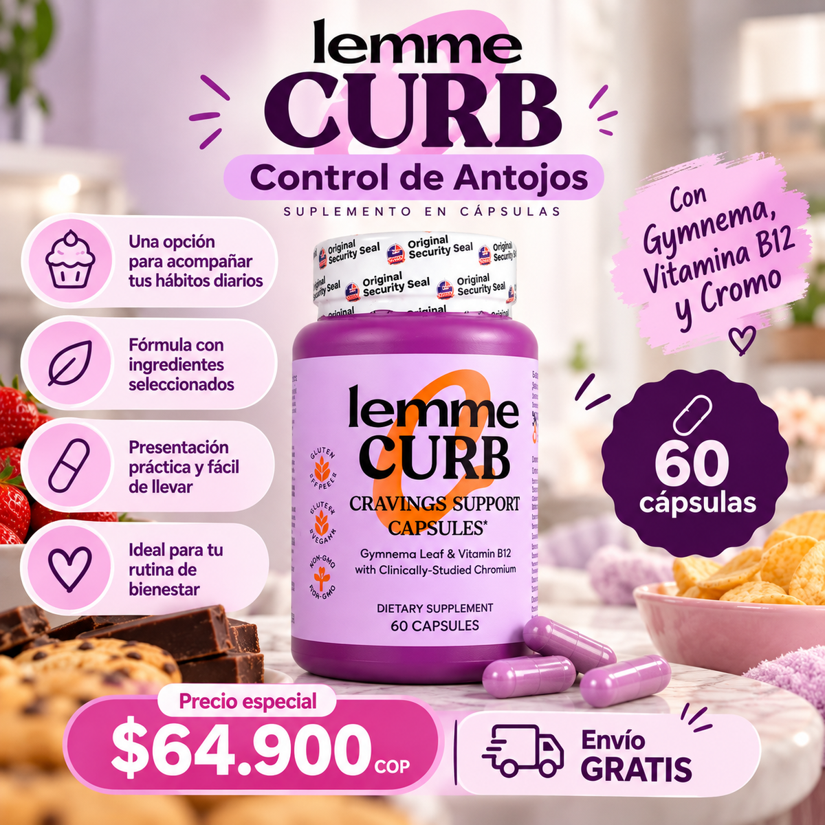 Lemme CURB - Control de Antojos y Apoyo Metabólico (60 Cápsulas)✨