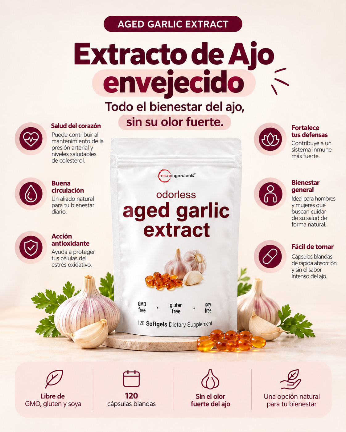 Cápsulas de extracto de Ajo envejecido - Salud Completa 🫀