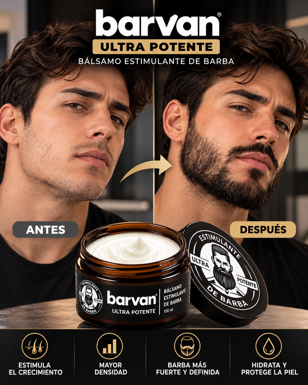 🔥 Barvan Ultra Potente | Bálsamo Estimulante para Barba con MINOXIDIL
